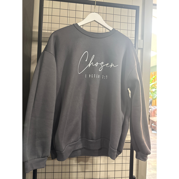 Sweatshirt Peter 2:9 Sweaters - Sweatshirt Peter 2:9 Chosen 1 Peter 2:9 Graphic Sweatshirt Grey in Gray